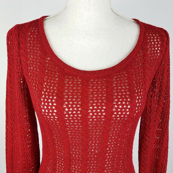 St. John Sport Crocheted Sweater Scoop Neck Bell Sleeves Red Size Petite - Picture 4 of 8